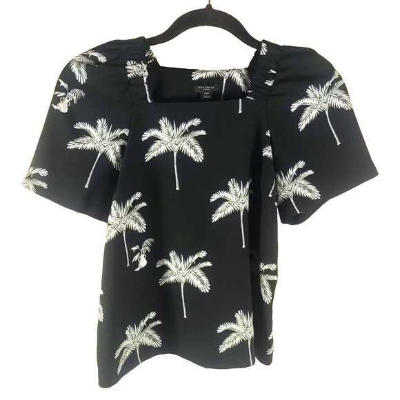 Anne Taylor Petite Women's Short Size X X S P Black Palm Tree Square Neck - Picture 1 of 5